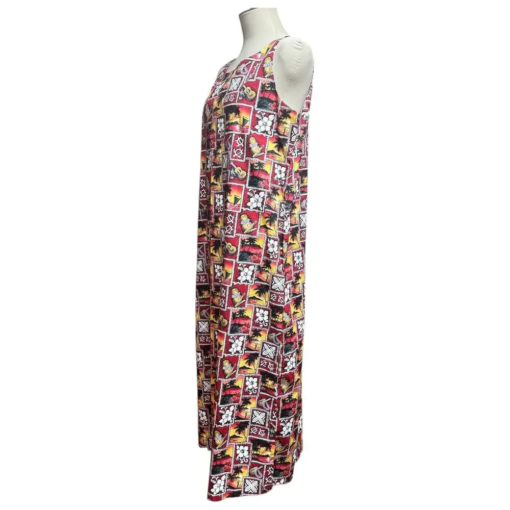 Kad Creations Sleeveless Midi Dress Made in Hawaii Red Blue Black Yellow Large